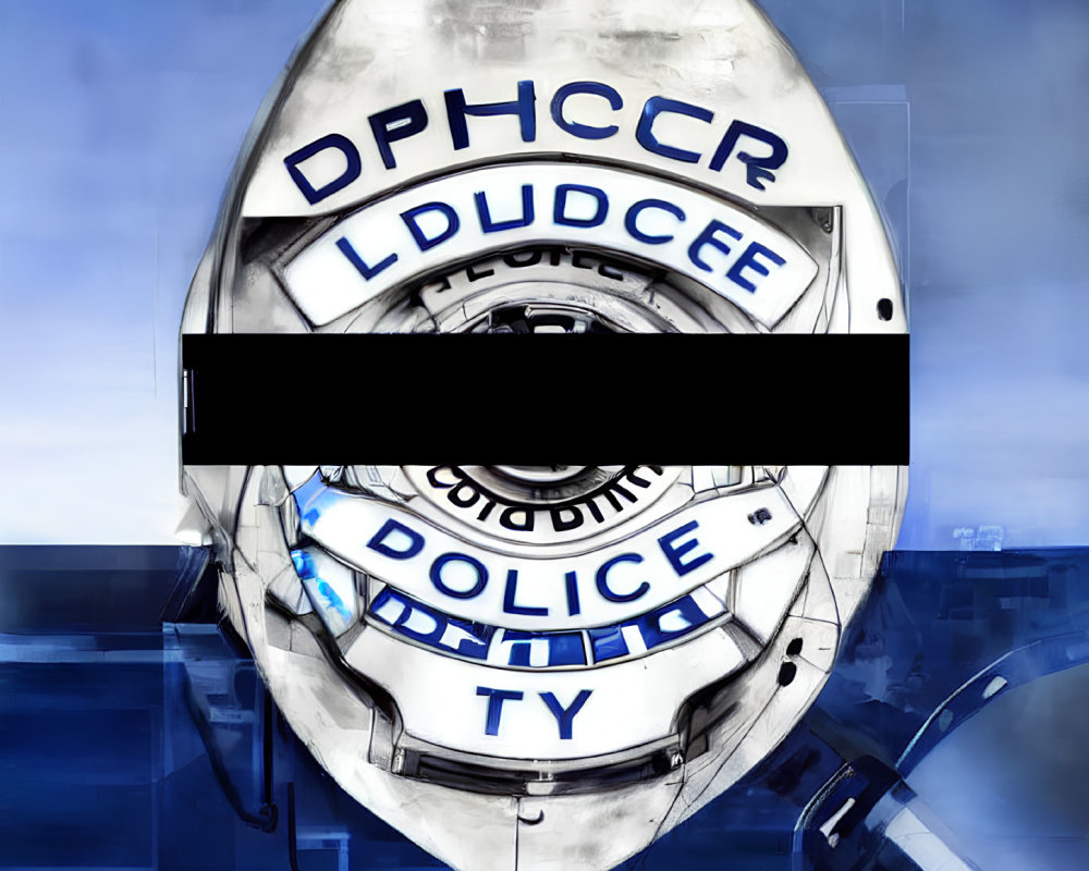 Censored police badge artwork with obscured central band