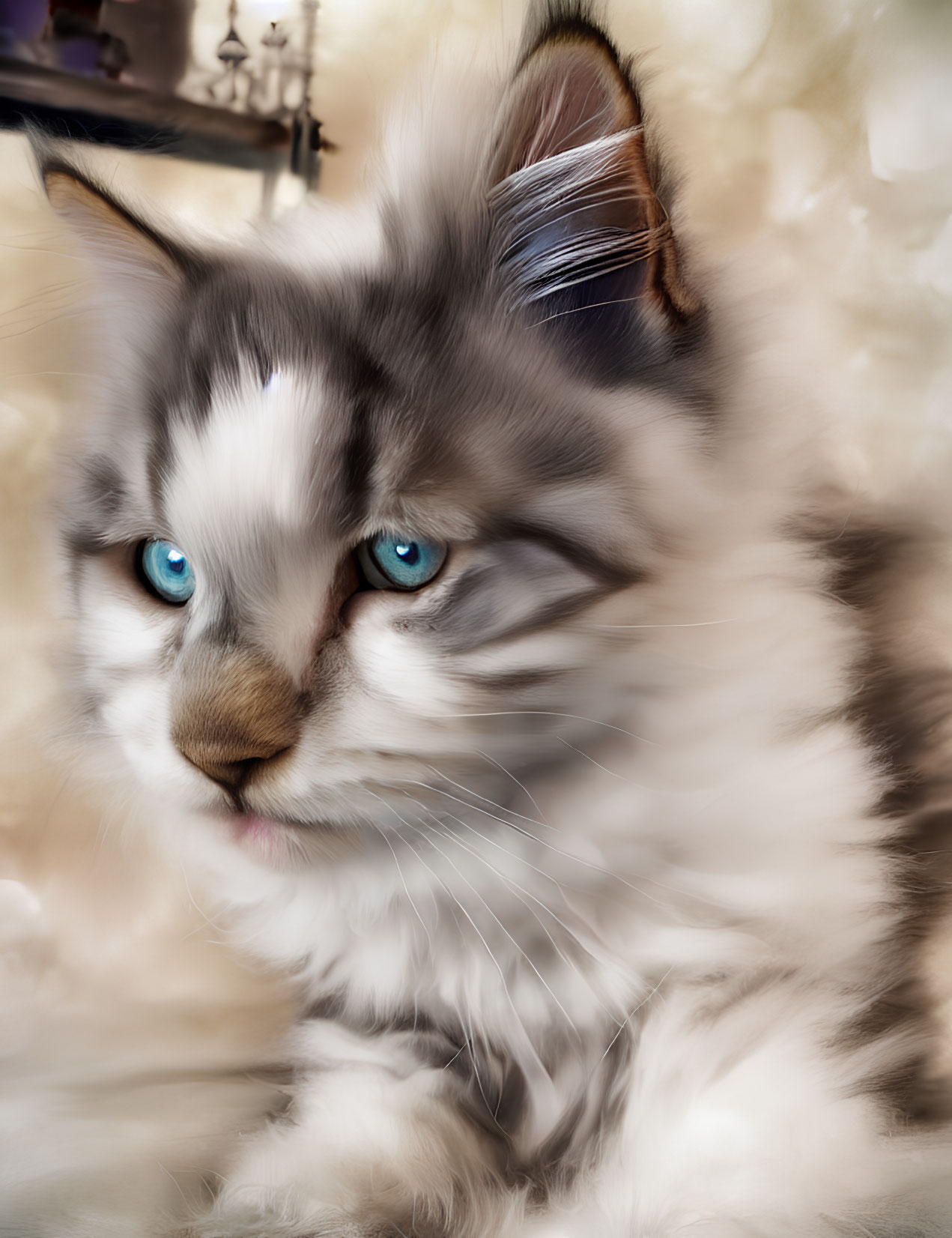 Adorable Gray and White Kitten with Blue Eyes