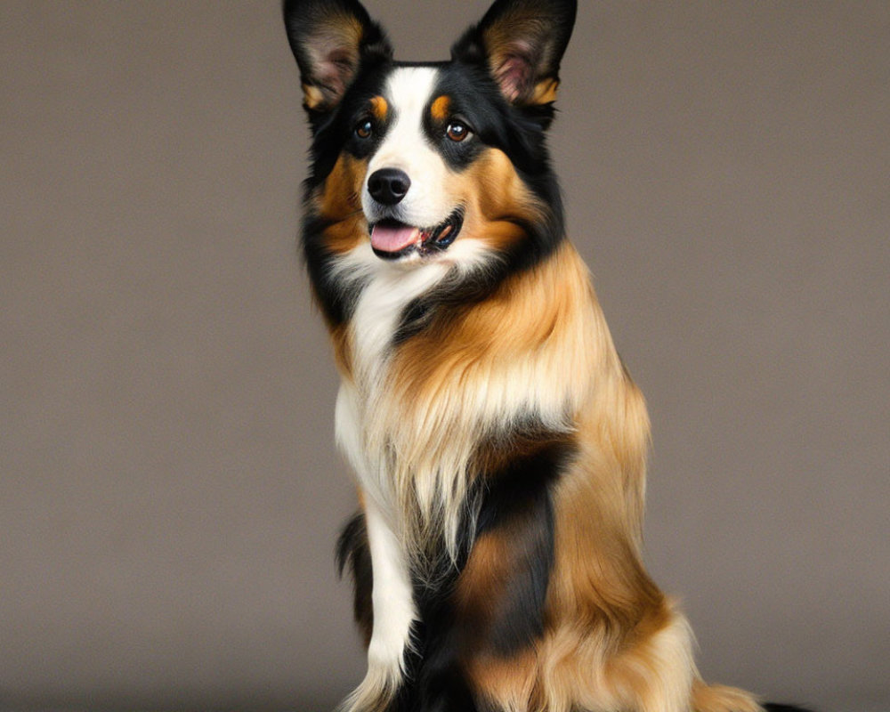 Tricolor Border Collie with Attentive Expression and Glossy Coat