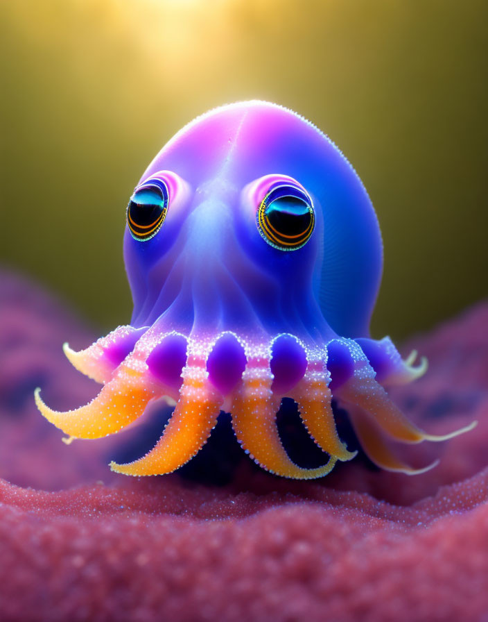 Colorful Digital Octopus with Glowing Body and Orange Tentacles