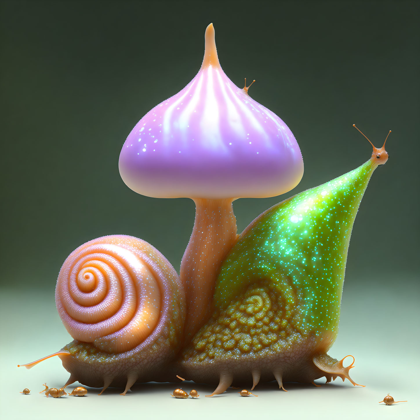 Colorful Snail Illustration with Mushroom House Shell