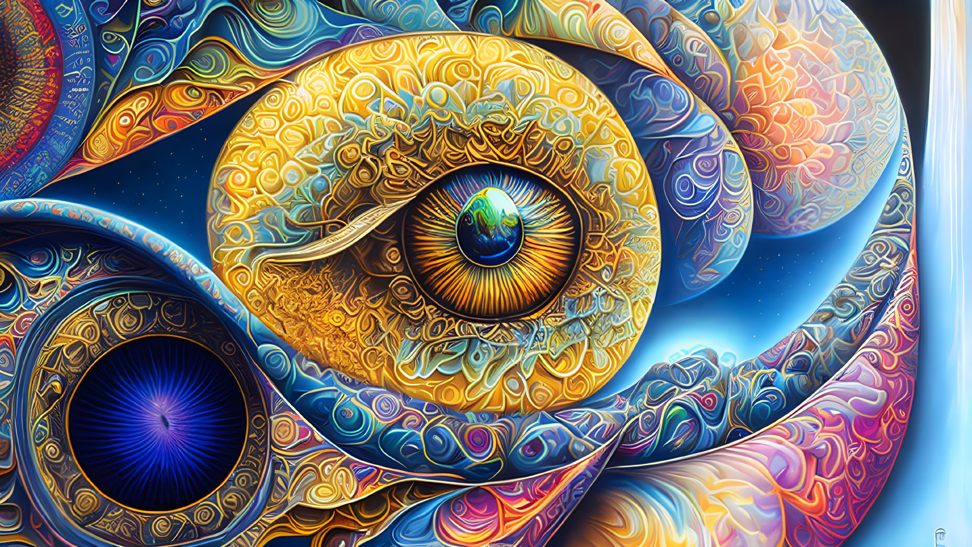 Colorful Psychedelic Eye with Swirling Patterns and Textures