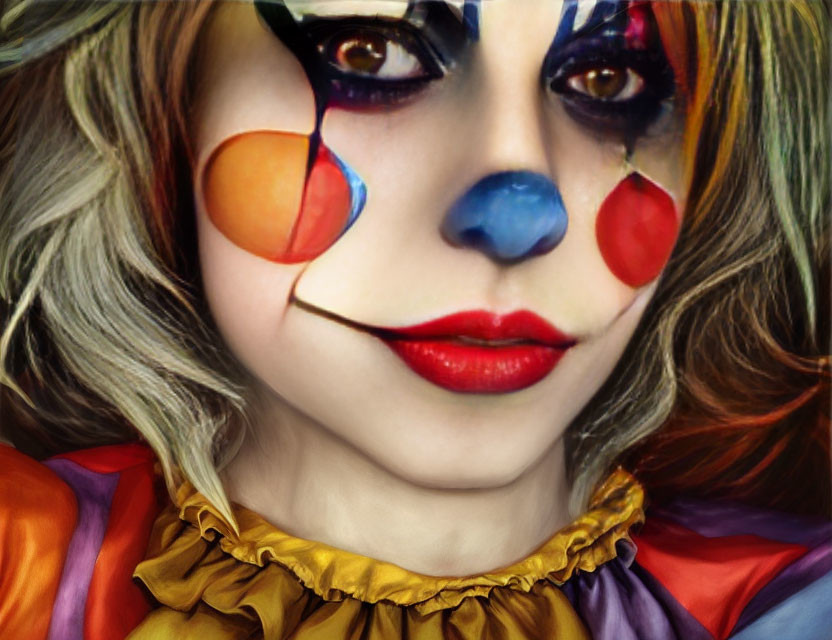 Clown with White Base Makeup and Colorful Outfit