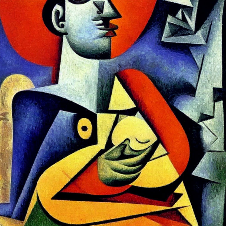Colorful Cubist Painting with Geometric Shapes of Fragmented Figure