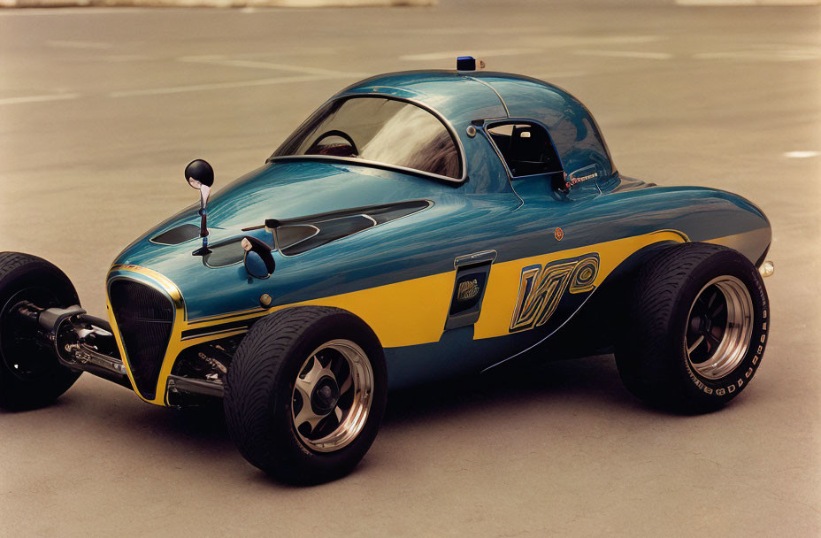 Classic Blue and Yellow Race Car with Number 17 and Aerodynamic Design