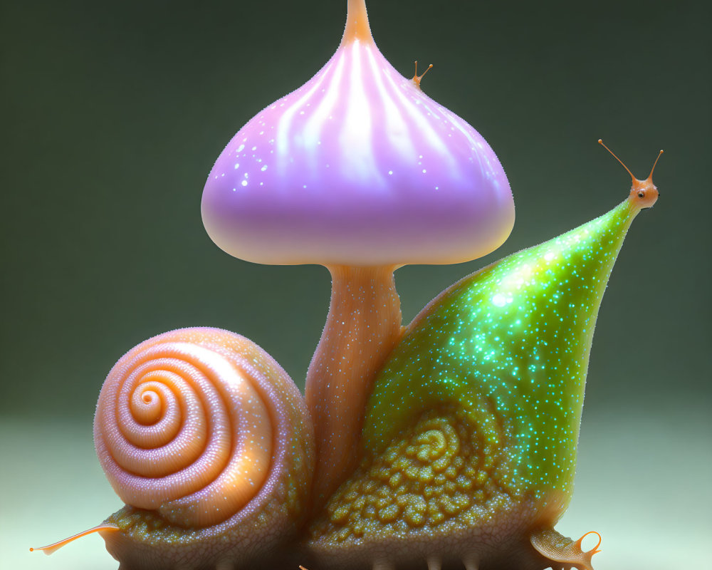 Colorful Snail Illustration with Mushroom House Shell