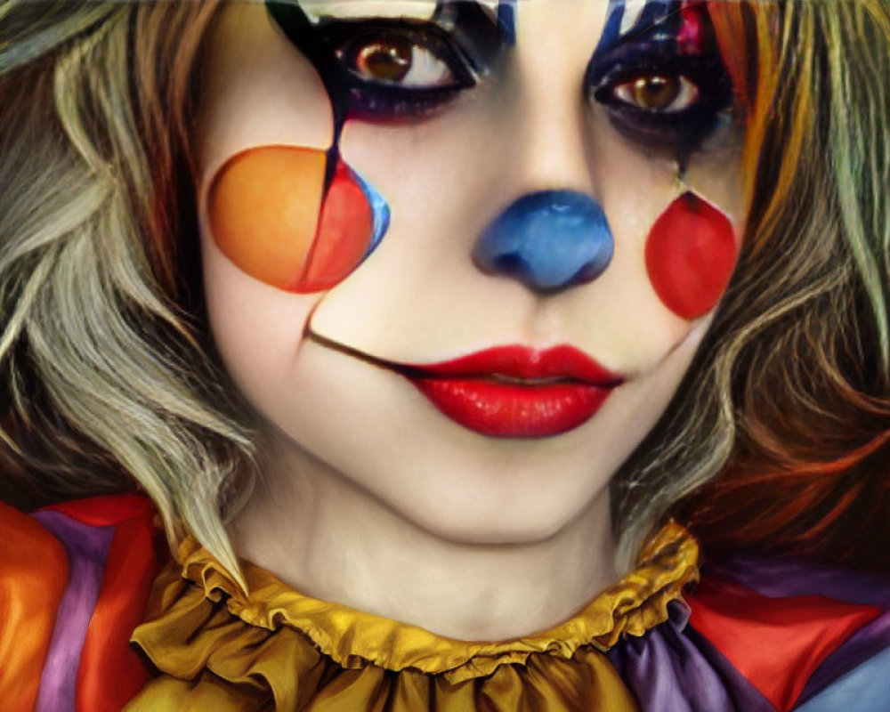 Clown with White Base Makeup and Colorful Outfit