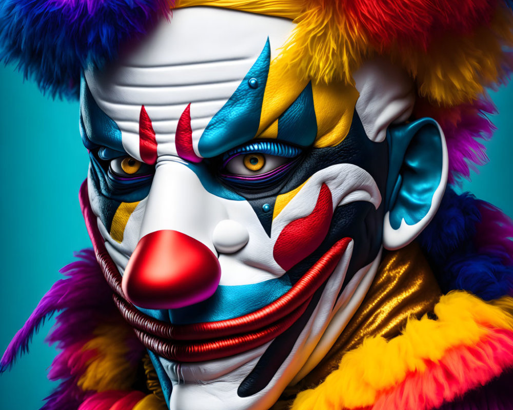 Vibrant Clown with Striking Makeup and Costume