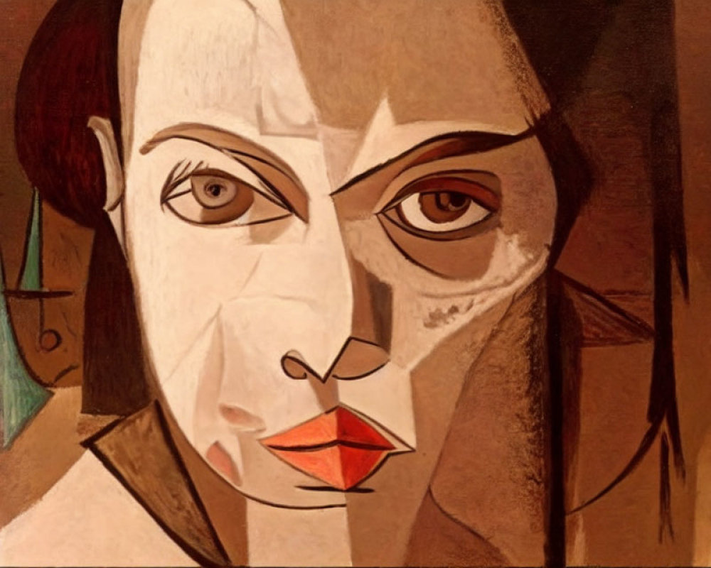 Cubist-style portrait with asymmetric features and sharp angles