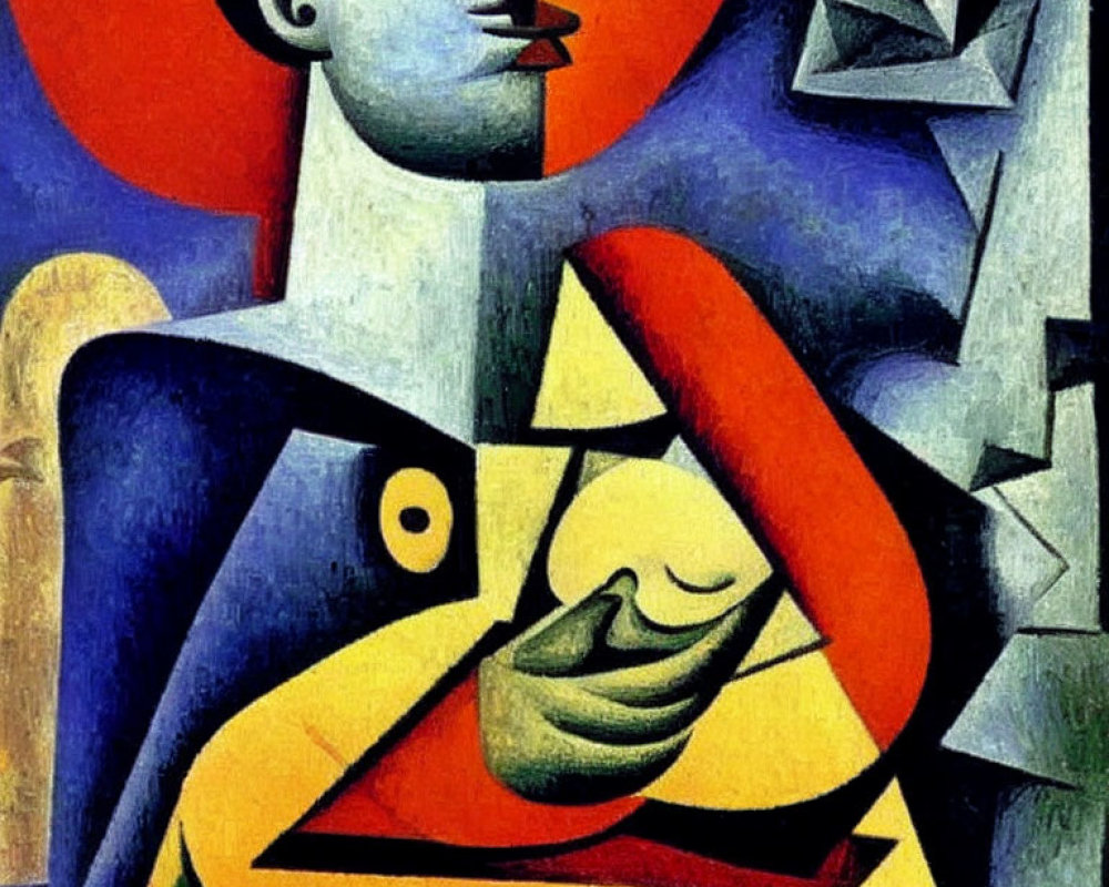 Colorful Cubist Painting with Geometric Shapes of Fragmented Figure