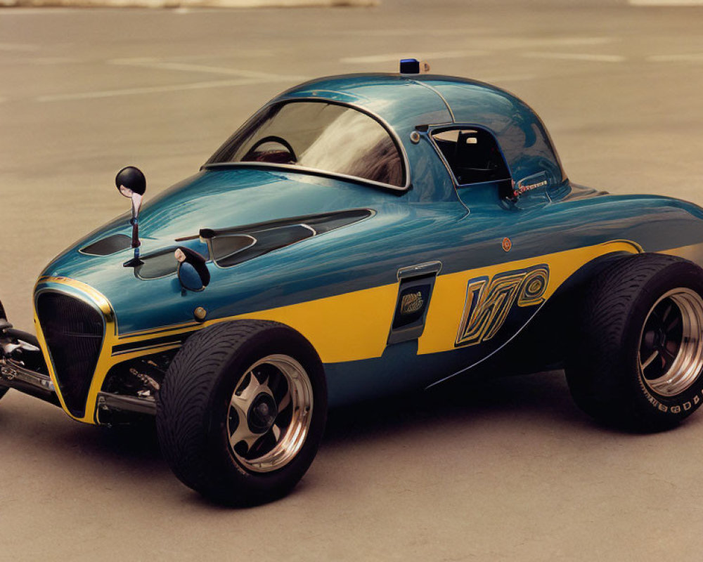 Classic Blue and Yellow Race Car with Number 17 and Aerodynamic Design