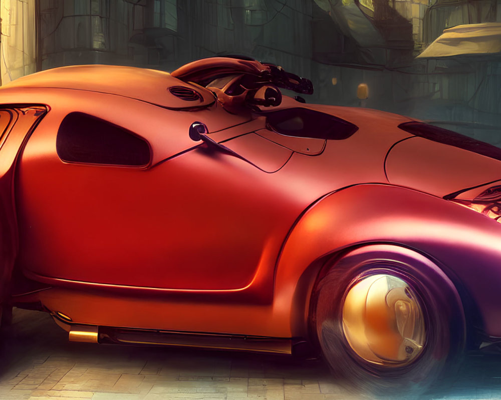 Futuristic red car digital artwork with exaggerated curves