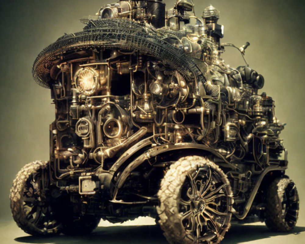 Intricate Steampunk Vehicle with Gears and Pipes