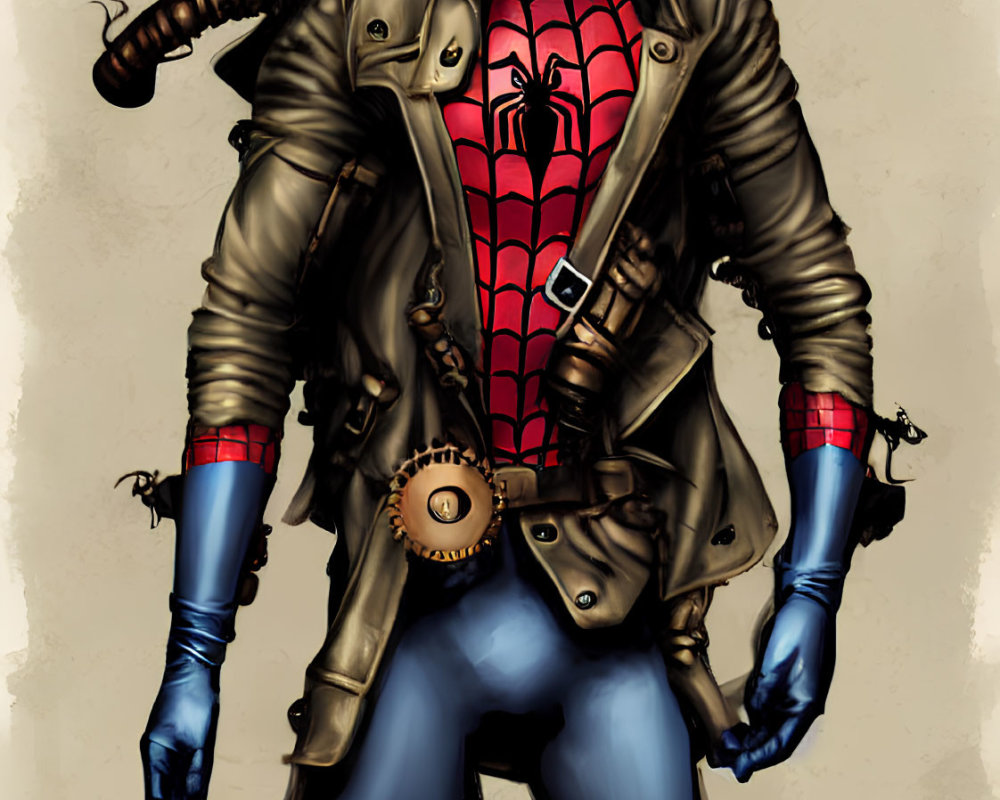 Steampunk Spider-Man with Leather Jacket and Mechanical Spider Limbs