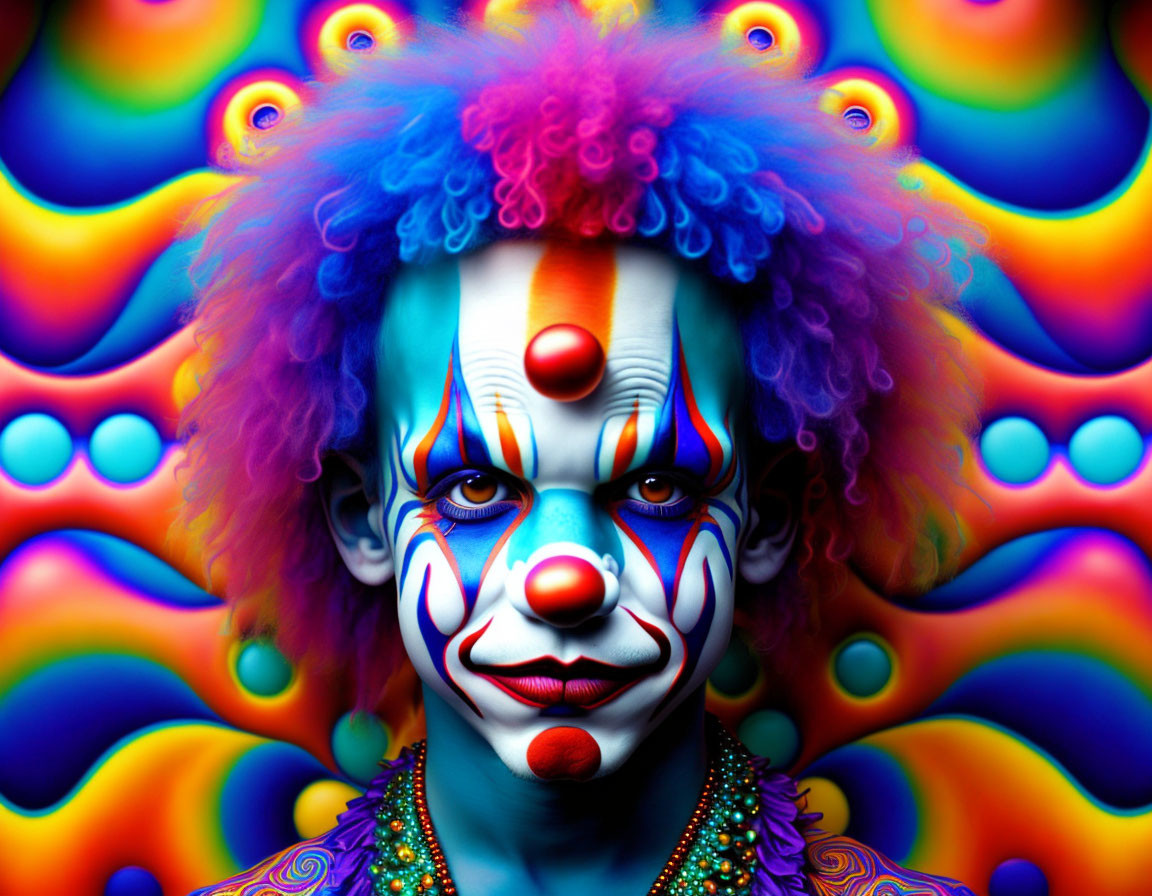 Colorful Clown Costume Against Psychedelic Background