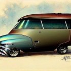 Vintage Futuristic-Style Vehicle with Oversized Cabin and Teal to Brown Gradient Paint Job on Sandy