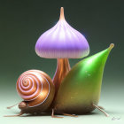 Colorful Snail Illustration with Mushroom House Shell