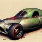 Vintage Green Race Car with Streamlined Design and Black Racing Tires