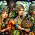 Ethereal fairy-like figures in mystical nature setting