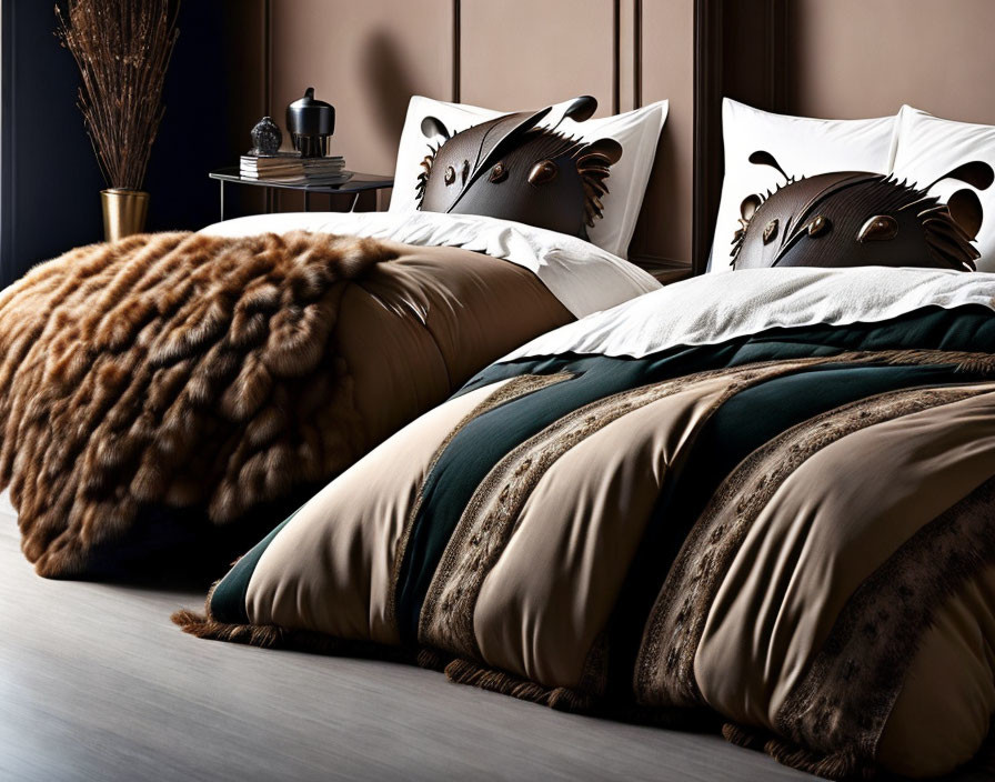 Luxurious Animal Print Bedding with Plush Pillows & Textured Throw Blanket