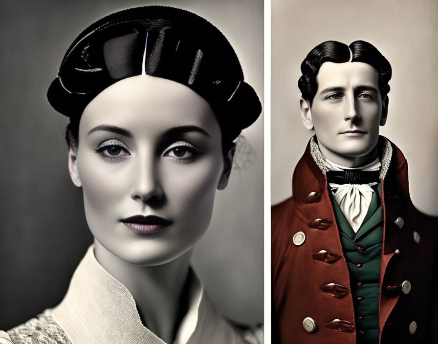 Historical Fashion Portraits of Elegant Woman and Man