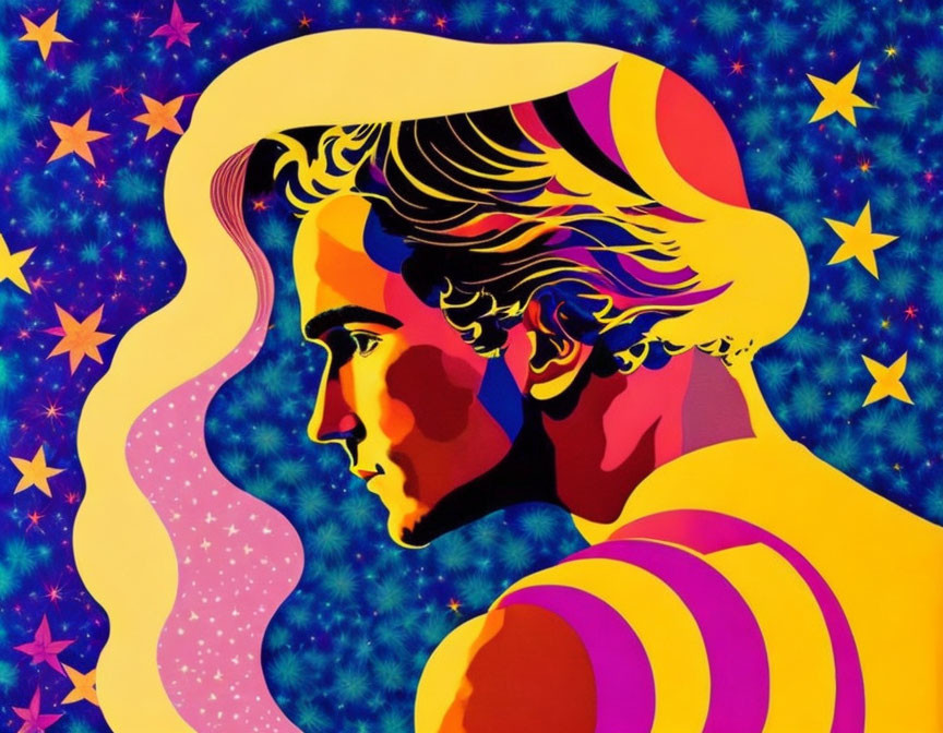 Vibrant Pop Art Profile with Cosmic Background