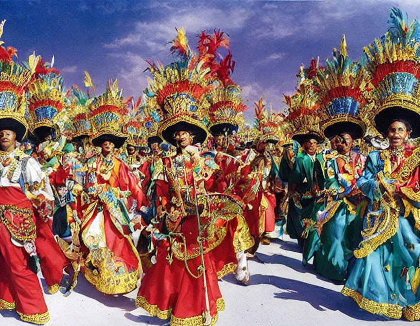 Colorful People in Elaborate Costumes Dancing Outdoors