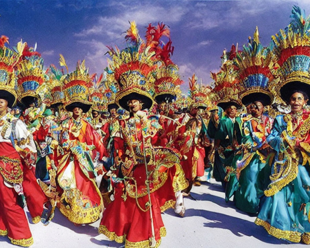 Colorful People in Elaborate Costumes Dancing Outdoors