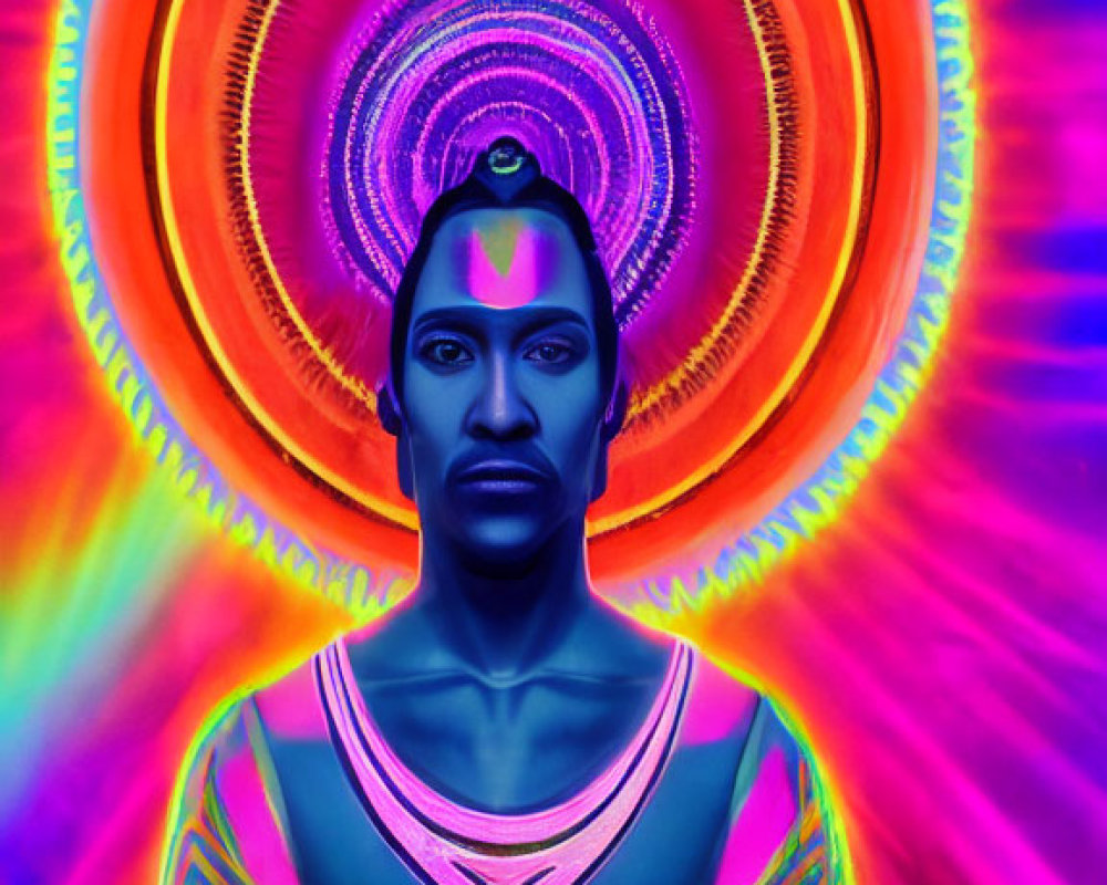 Vibrant Body Paint Art Against Psychedelic Background