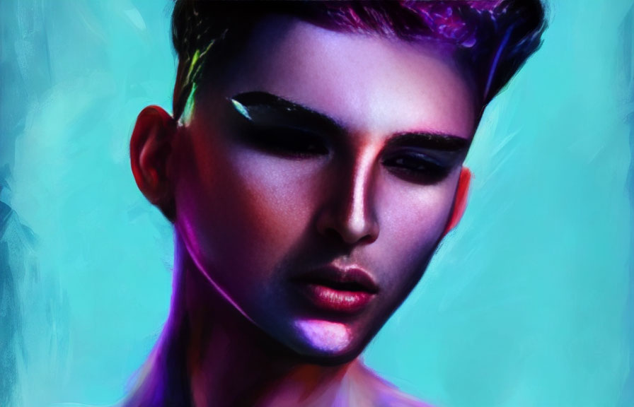 Colorful Lighting Enhances Dramatic Makeup Portrait