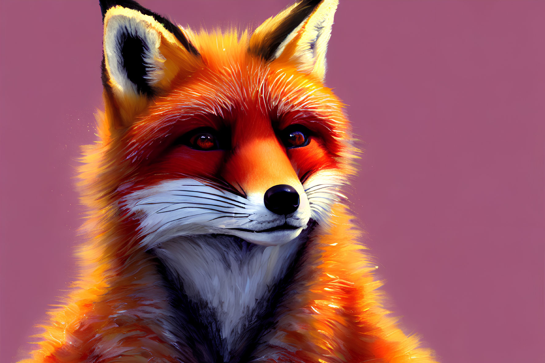 Detailed red fox digital illustration on pink background