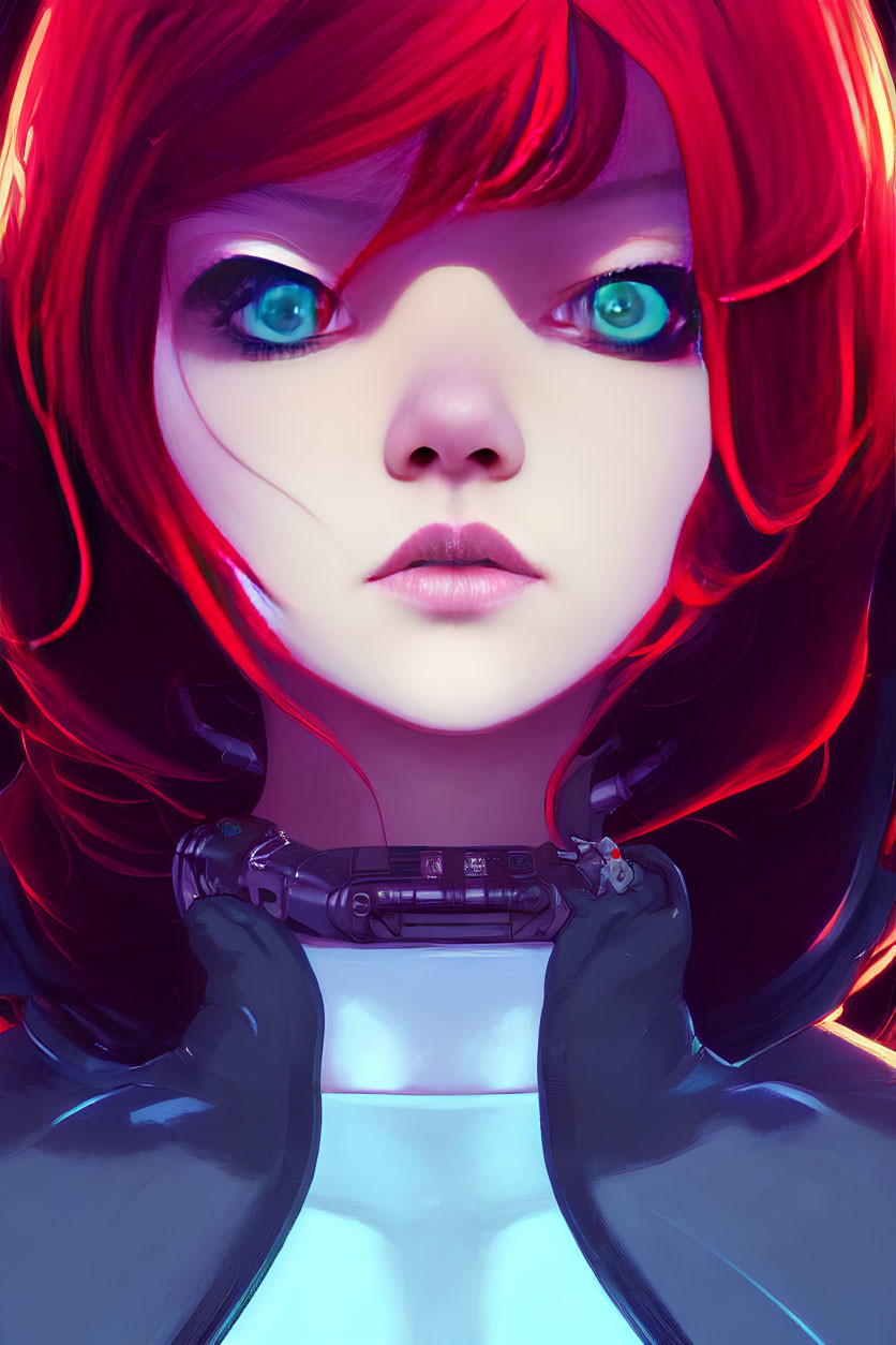 Digital Art Portrait of Female Character with Red Hair and Blue Eyes