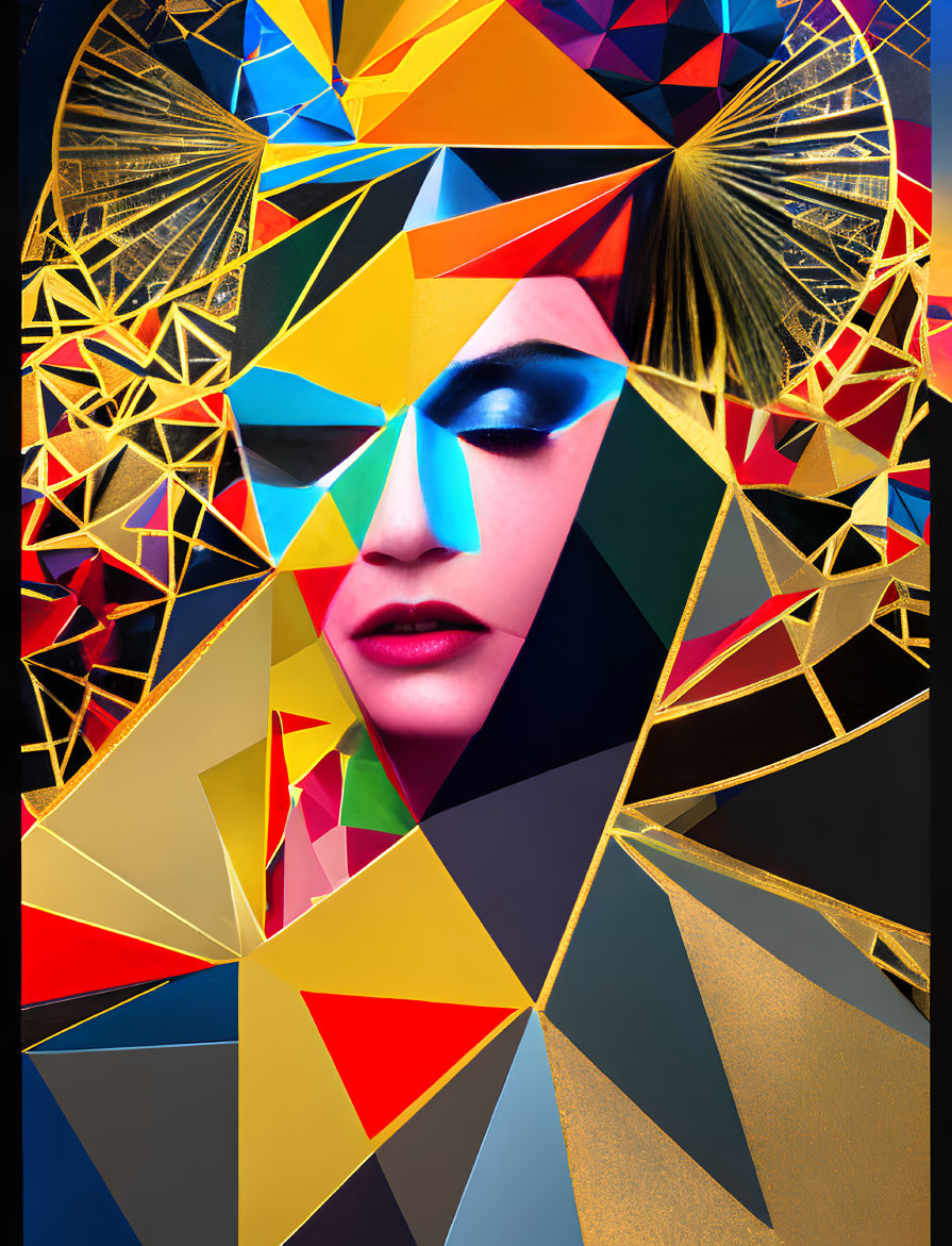 Colorful digital artwork: Woman's face in geometric shapes & bold colors