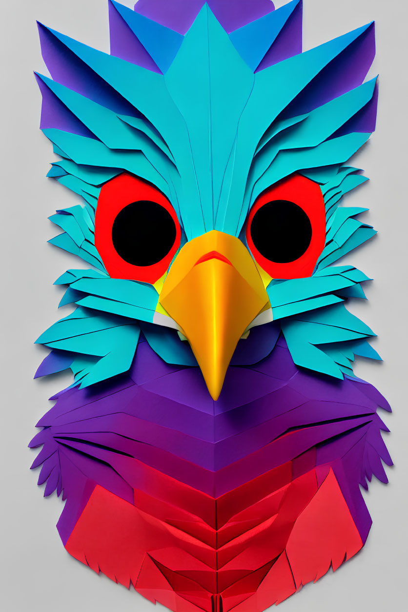 Vibrant Blue and Purple Paper Bird Craft on Gray Background