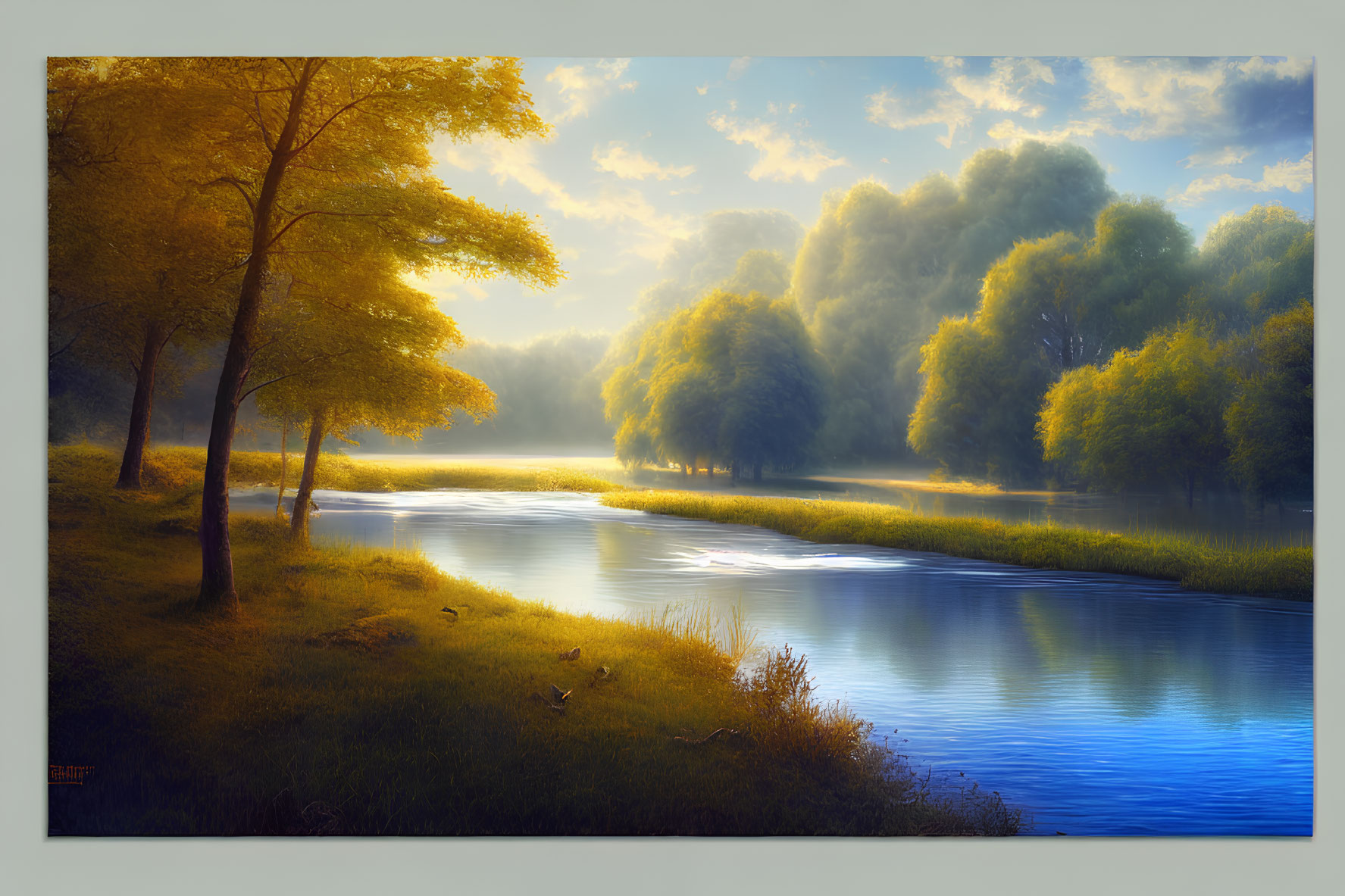 Tranquil River Landscape in Sunlit Forest