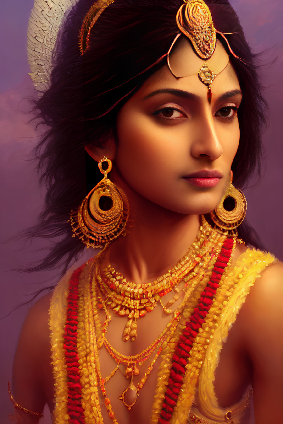 Traditional Indian Jewelry Adorned Woman on Purple Background