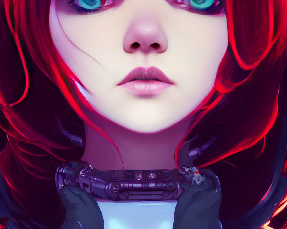 Digital Art Portrait of Female Character with Red Hair and Blue Eyes