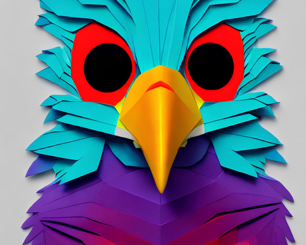 Vibrant Blue and Purple Paper Bird Craft on Gray Background