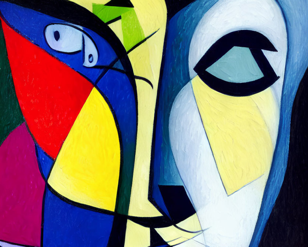 Vibrant Cubist Abstract Painting of Face with Geometric Shapes