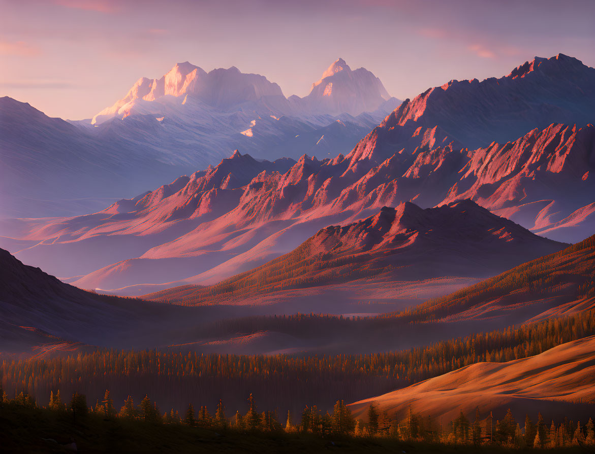 Golden Light Sunset Landscape with Rugged Mountains