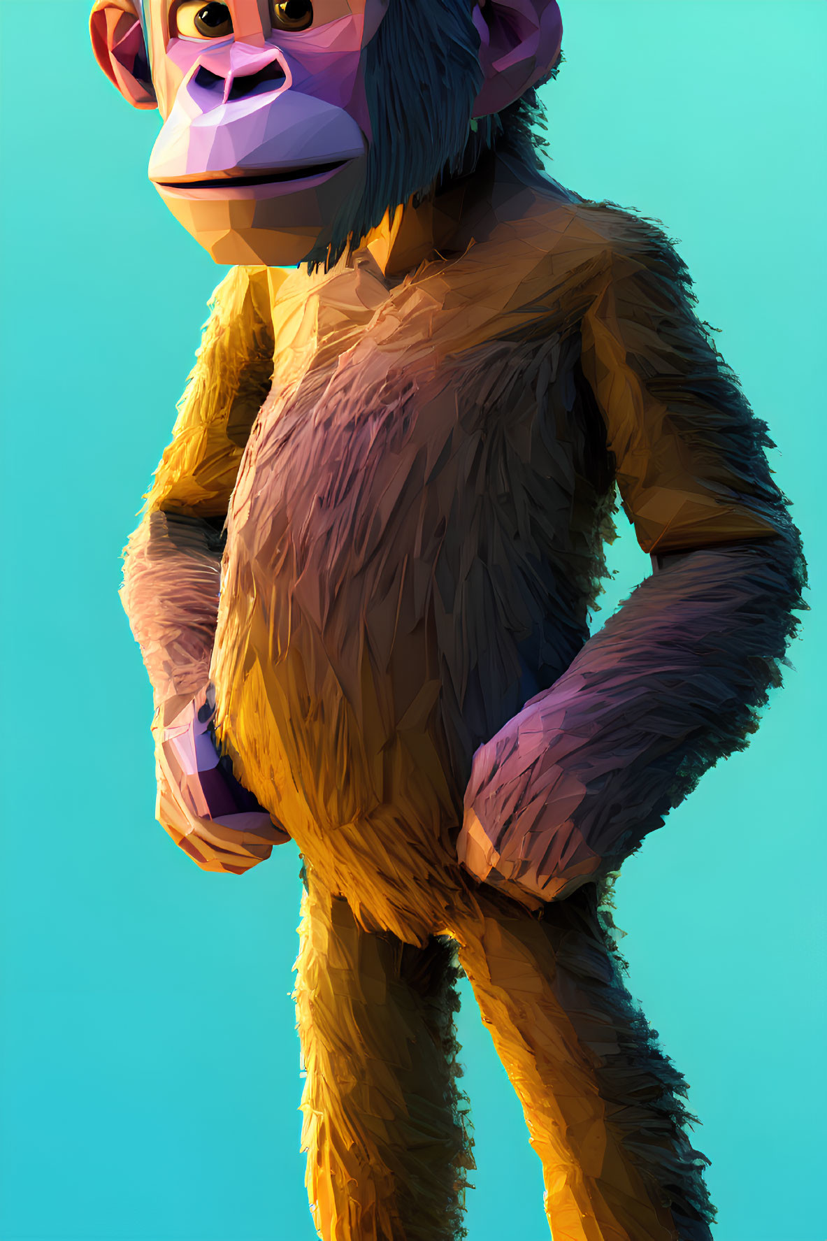 Colorful Stylized 3D Monkey Illustration on Blue Gradient Background