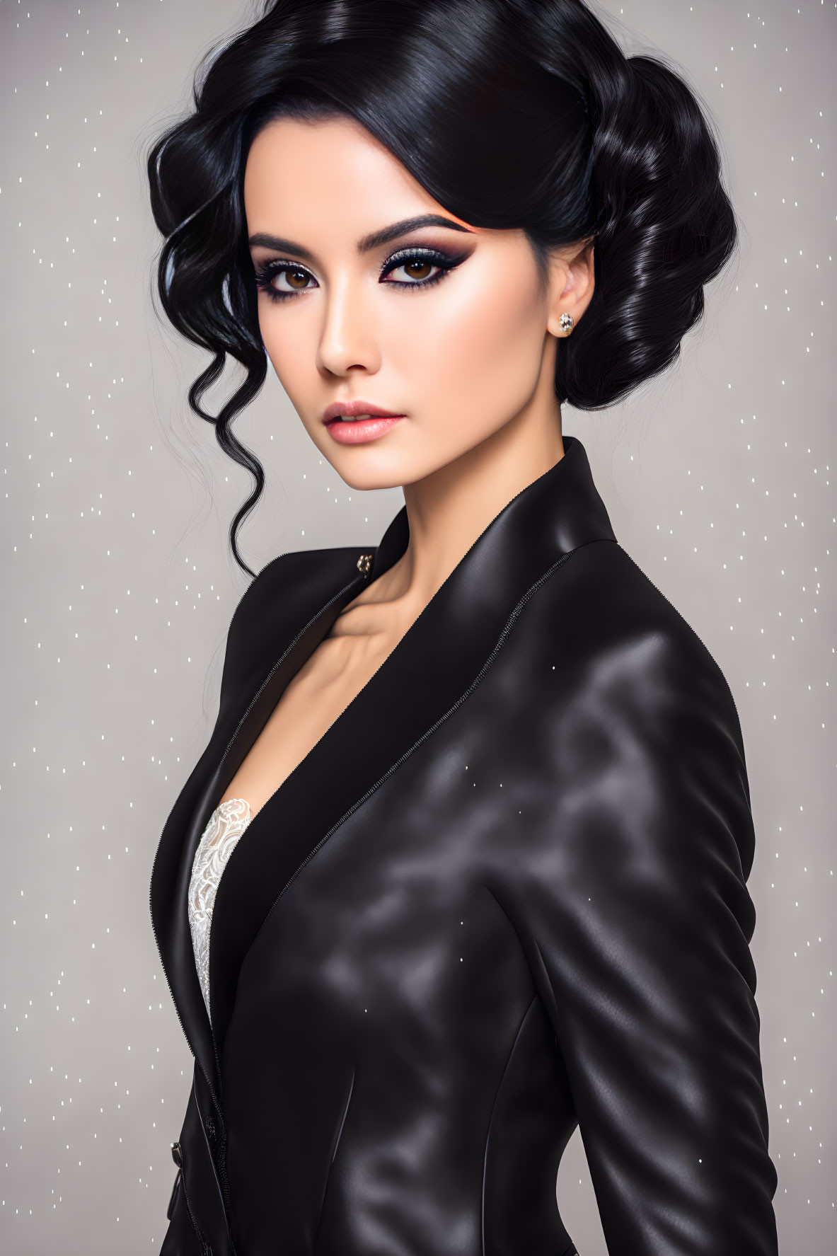 Woman with elegant updo and black blazer in digital illustration