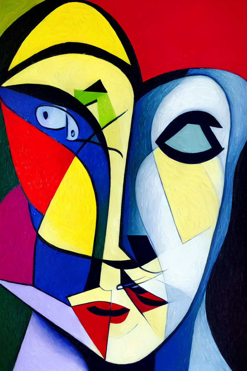 Vibrant Cubist Abstract Painting of Face with Geometric Shapes