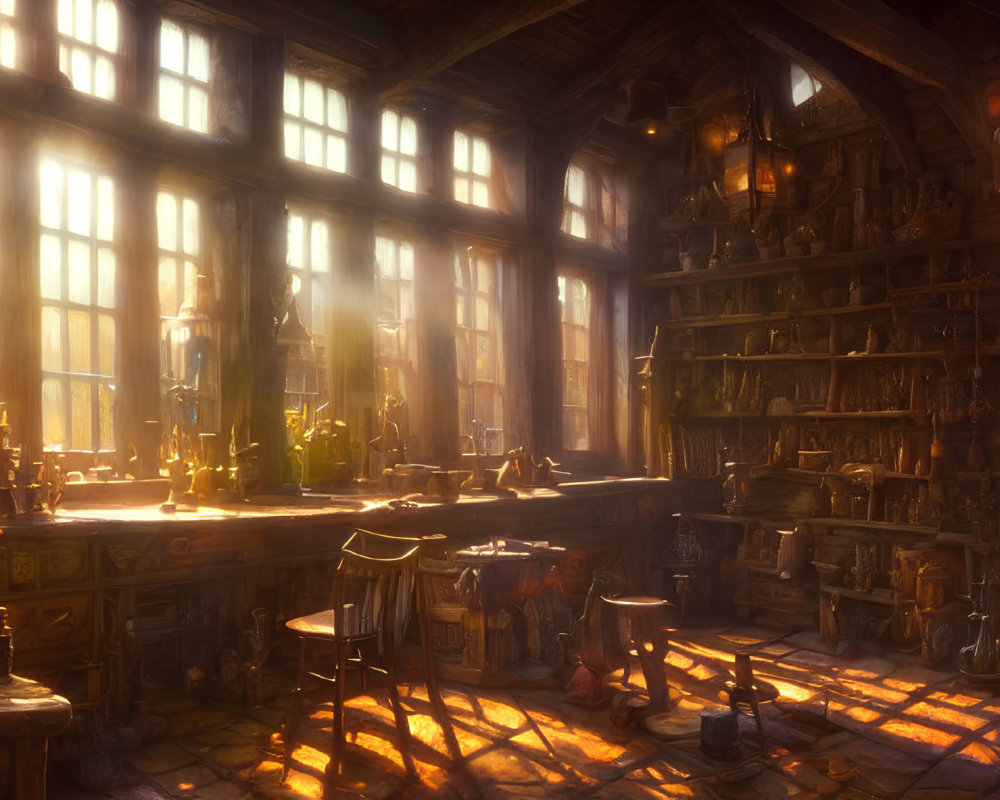 Sunlit Alchemy Lab with Vintage Charm and Cozy Atmosphere