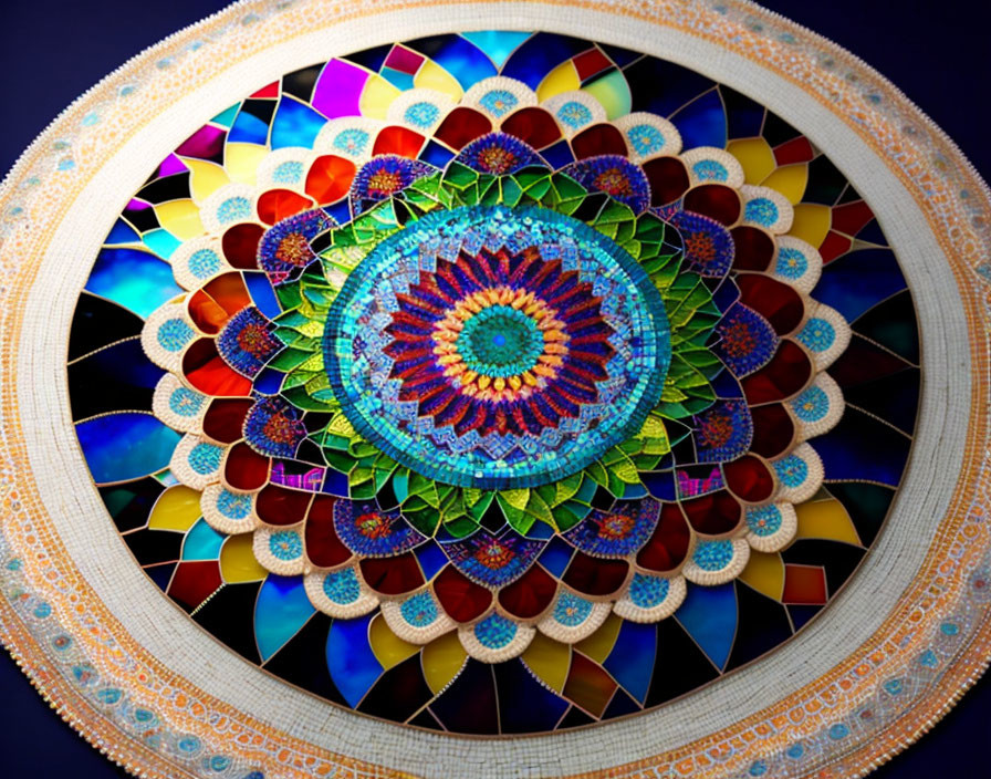 Colorful Circular Stained Glass Window with Geometric Patterns