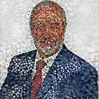 Abstract mosaic art of a man in blue suit and red tie