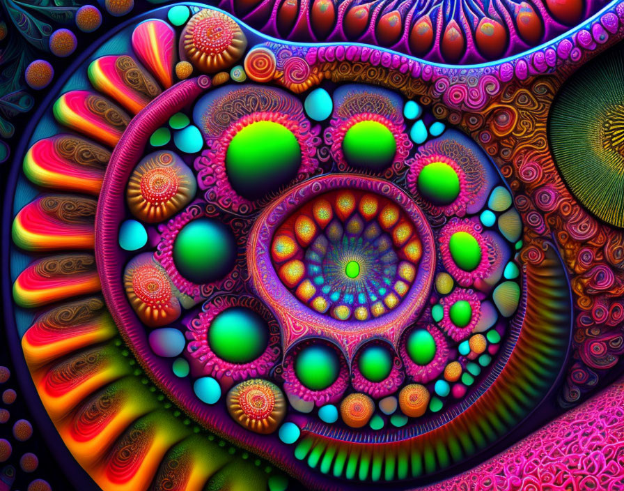 Abstract Digital Art: Spirals, Circles, and Bright Colors