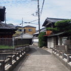 Ancient East Asian-style village with traditional tiled roofs