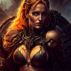 Fantasy warrior woman with dreadlocks, orange eyes, and intricate armor.