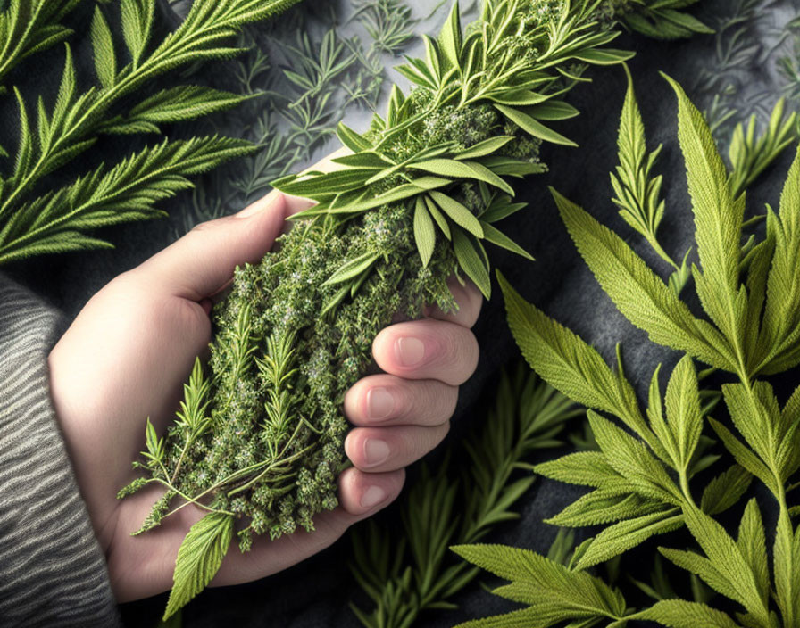 Fresh Green Herbs Bunch on Textured Surface